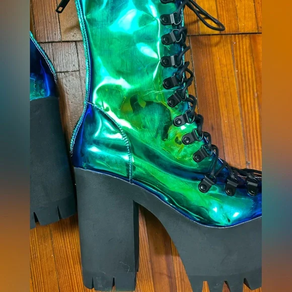 Rare boot metallic teal moonstone heel platform current mood rave festival edm - Picture 10 of 14